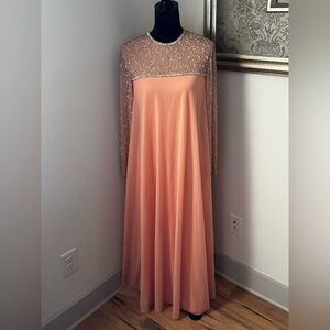 Victoria Royal Ltd. Beaded peach chiffon long‎ sleeves vintage gown dress Sz 10